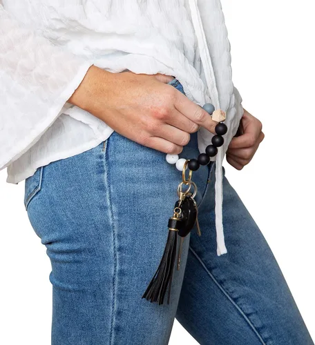 Miniatura 8 de dizzy creek designs Llavero pulsera, pulsera de cuentas de silicona para mujer, llavero con borla de cuero