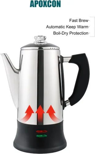Miniatura 7 de APOXCON Cafetera eléctrica de acero inoxidable con dos pomos de progreso de cerveza transparentes resistentes al calor, aspecto clásico, mantiene