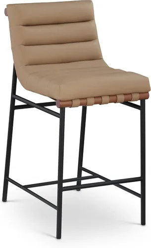 Miniatura 9 de Meridian Furniture 846Black-C Burke Collection Modern Taburete de bar contemporáneo con cuero vegano negro suave, marco de metal negro mate