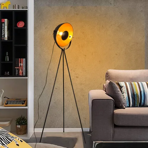 Miniatura 3 de COSYLUX Lámpara de pie con trípode industrial para sala de estar, moderna lámpara de pie alta satélite para dormitorios, oro negro (sin bombillas)