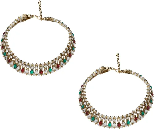 Miniatura 6 de Efulgenz Indian Bollywood Faux Kundan Pearl Wedding Bridal Anklet Pair with Bells Bracelet PayPal Foot Jewelry