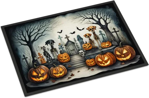 Miniatura 20 de Caroline's Treasures DAC2223MAT - Felpudo espeluznante de Halloween con gato negro de 18 x 27 pulgadas, tapete para puerta delantera