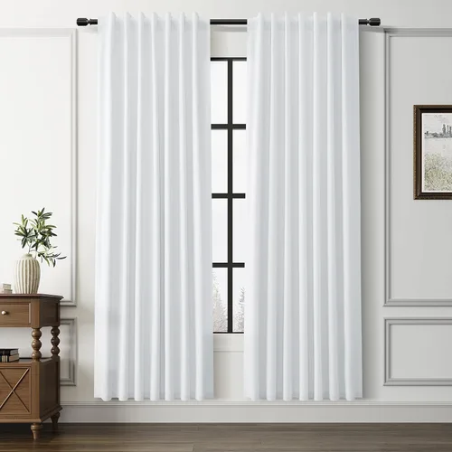 Miniatura 8 de Guken Cortinas opacas de lino, 2 paneles rústicos, elegantes, 100% opacas, con aislamiento térmico, banda de ganchos y trabilla trasera, 52 x 84