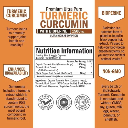 Miniatura 3 de BioSchwartz Curcumina de cúrcuma 1500 y saúco Sambucus con zinc y vitamina C