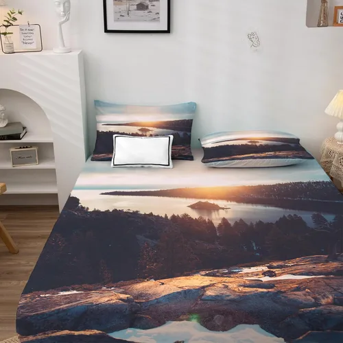 Miniatura 2 de Sunrise Sheets tamaño individual, sábanas de cama de paisaje natural, sábanas y fundas de almohada estampadas de 3 piezas, sábana bajera ajustable