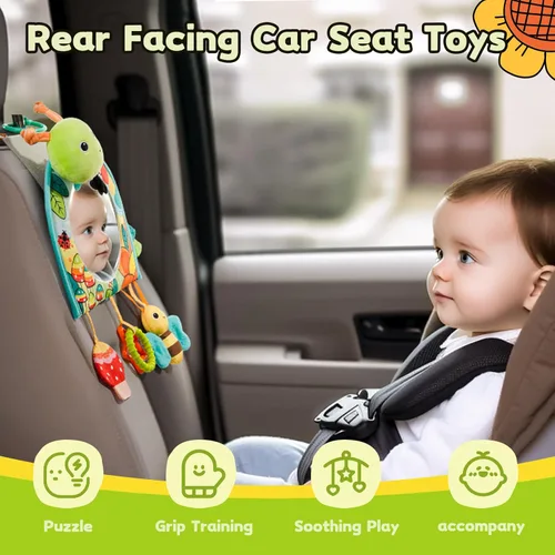 Miniatura 2 de Koty Juguete para asiento de automóvil para bebés, centro de actividades para patear y jugar con espejo, mordedor y papel arrugado, divertido
