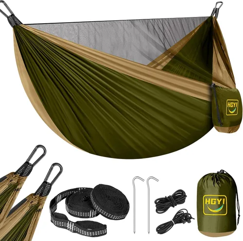 Miniatura 13 de Hamaca de camping mosquitera, hamacas portátiles dobles y individuales, hamacas con 2 correas para árboles, tienda de campaña para viajes, camping