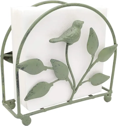 Miniatura 3 de Servilletero clásico de hierro fundido con forma de pájaro y árbol/Dispensador independiente de pañuelos para mesa, verde rústico