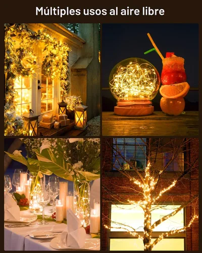 Miniatura 3 de Brightown Guirnalda de luces solares, 2 paquetes de 200 luces LED solares de 66 pies con 8 modos, luces solares impermeables para exteriores, patio
