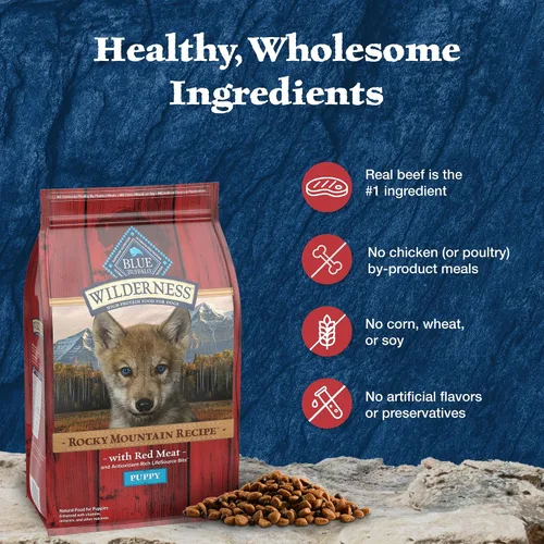 Miniatura 5 de Blue Buffalo Wilderness Receta de Montañas Rocosas con Alto Contenido de Proteínas, Alimento Seco para Cachorros, Carne Roja y Granos, Bolsa de 28 lb