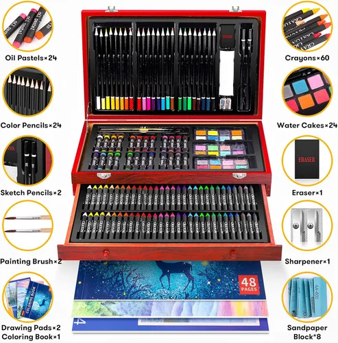 Miniatura 2 de iBayam Suministros de arte, paquete de 150 piezas de arte de madera de lujo, kit de pintura para manualidades con 2 blocs de bocetos, 1 libro