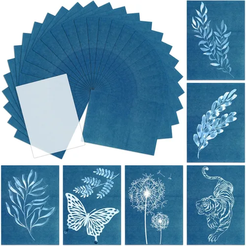 Miniatura 9 de NOVWANG 80 Piezas de Papel de Cianotipo, Kit de Papel de Impresión Solar de Alta Sensibilidad con 2 Fundas y 1 Plantilla, Proyecto DIY de Artes
