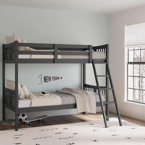 Storkcraft Caribou Litera Twin sobre Twin (Gris) - Certificado GREENGUARD Gold, Literas Twin para Niños, Se Convierte en 2 Camas Twin Individuales,