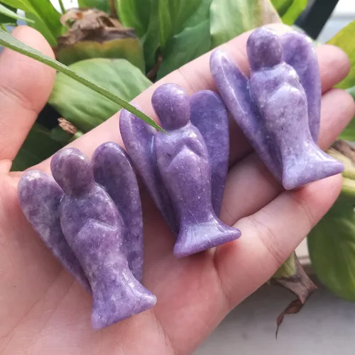 Miniatura 2 de Estatua de ángel guardián de oración de cristal curativo de lepidolita morada, 2 pulgadas, tallado en bolsillo, figuras de piedra de palma