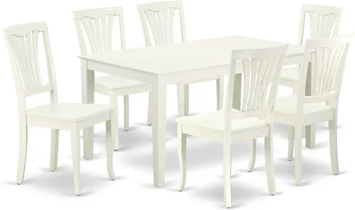 Miniatura 22 de East West Furniture CAAV5-LWH-W - Juego de muebles de comedor de 5 piezas, incluye una mesa de comedor rectangular y 4 sillas de asiento de madera