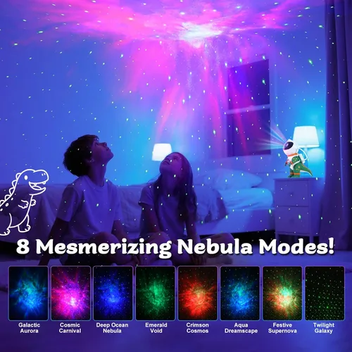 Miniatura 2 de LOVME Luz nocturna de proyección de estrellas de galaxia, proyector espacial de astronauta dinosaurio con 8 modos de efectos de nebulosa estrellada