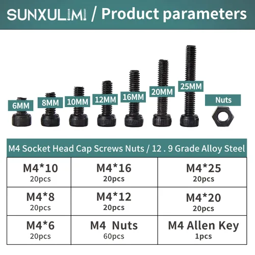 Miniatura 2 de Tornillos y tuercas M4 x 0.236 in, 0.315 in, 0.394 in, 0.472 in, 0.630 in, 0.787 in, 0.984 in, cabeza hexagonal, tornillos y tuercas, tornillo