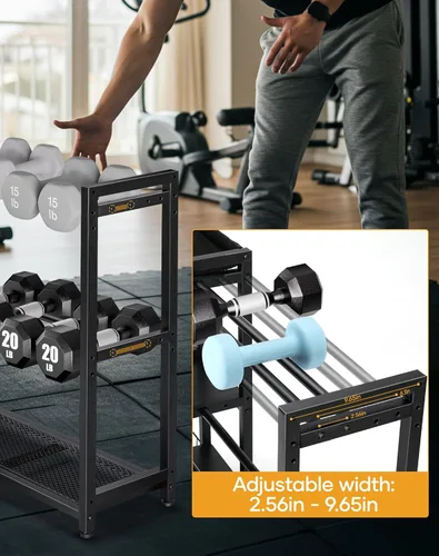 Miniatura 3 de FHXZH Soporte para mancuernas de 3 niveles, soporte de pesas ajustable para gimnasio en casa, soporte de peso resistente para mancuernas, pesas Negro