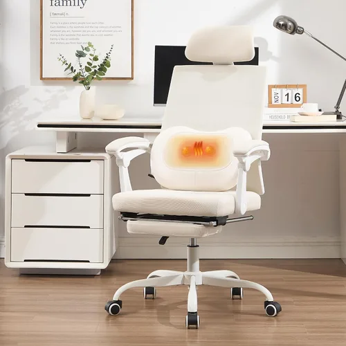 Qulomvs Silla de oficina ergonómica con masaje y soporte lumbar calentado, silla de oficina de masaje con reposapiés, silla de escritorio reclinable