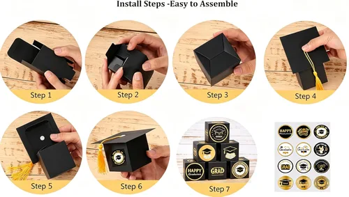 Miniatura 4 de Kliuytb Cajas de dulces con tapa de graduación 2026, decoraciones de fiesta de graduación de oro negro, cajas de recuerdo de fiesta de graduación