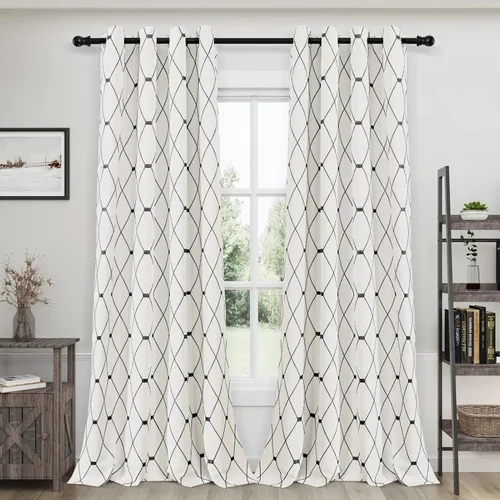 Miniatura 15 de Joywell Cortinas jacquard con ojales para sala de estar, 108 pulgadas de largo, línea ondulada negra con patrón de puntos, cortinas bordadas