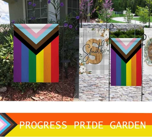 Miniatura 7 de Progress Pride - Banderas de jardín arcoíris – Bandera pequeña de progreso inclusivo de 12.5 x 18 pulgadas para lesbianas y transgénero LGBTQ