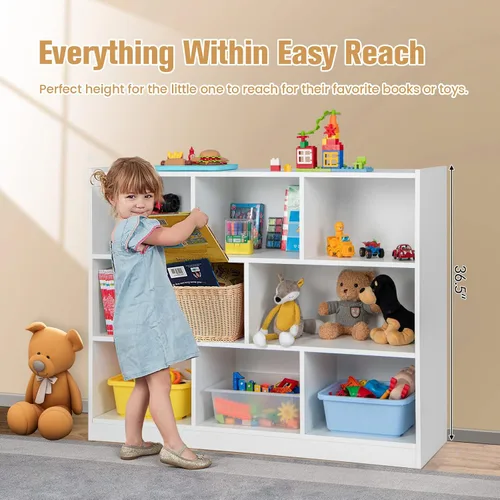Miniatura 3 de KOTEK Organizador de almacenamiento de juguetes, estantería infantil de 8 cubos, estantería de madera de 4 niveles, estante abierto para guardería