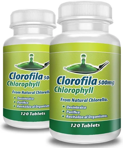 Clorofila en tabletas. Set de 2 frascos con 120 tabletas CADA uno. Desintoxicica y purifica la Sangre, ayuda a la digestión, combate estrenimiento,