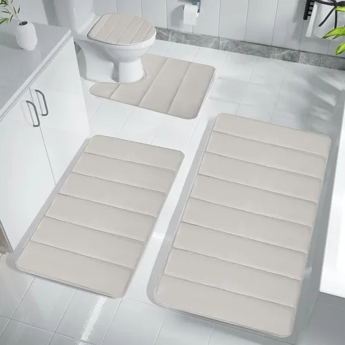 Miniatura 4 de Bathroom Rugs for 3 Pieces, Memory Foam Bath Mat Set, Universal Toilet Mats, Soft Comfortable, Water Absorption, Non-Slip, Thick, Machine Washable