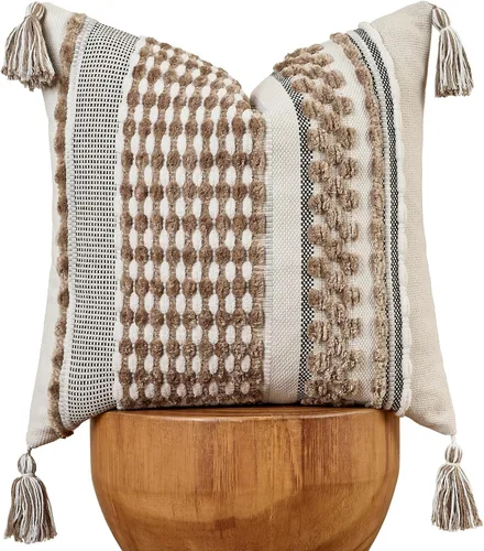 Miniatura 19 de AmHoo - Fundas de almohada de 18 x 18 pulgadas con borlas, fundas de almohada decorativas tejidas con textura de chenilla estilo boho para sofá