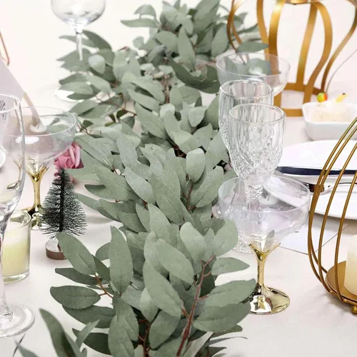 Miniatura 9 de Efavormart - Guirnalda artificial de hojas de álamo verde de 5 pies, vid verde exuberante al tacto real para grandes banquetes de mesa y decoración