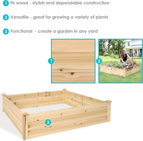 Miniatura 2 de Sunnydaze Cama de jardín cuadrada de madera elevada – Maceta elevada al aire libre para jardinería de flores, verduras y hierbas – 4 x 4 pies