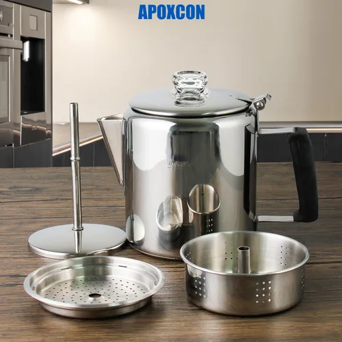 Miniatura 3 de Cafetera Percoladora Multiuso de Acero Inoxidable para Estufa con Dos Perillas de Vidrio Borosilicato Resistente Mango de Sílice Cafetera