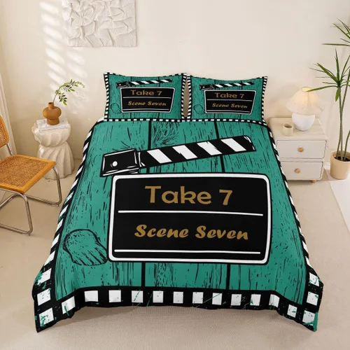 Miniatura 26 de Homewish Theater Cinema Poster Duvet Cover Set Twin Size,Retro Movie Bedding Sets 2Pcs for Kids Girls Boys Teens Room Decor,Popcorn Comforter Cover