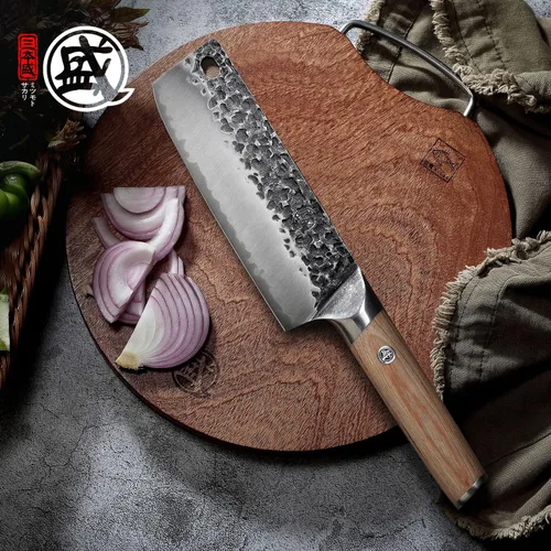 Miniatura 3 de MITSUMOTO SAKARI Cuchillo japonés Nakiri de 7 pulgadas, acero SKD-11 Wide 2mm Nakiri blade for vegetable push cuts, 3-layer SKD-11 steel, textured