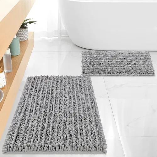 Miniatura 31 de FLOLEOPA Alfombras de Baño de Chenille de Lujo Color Beige Juego de Tapetes de Baño, Extra Suaves y Absorbentes Alfombras de Baño Antideslizantes