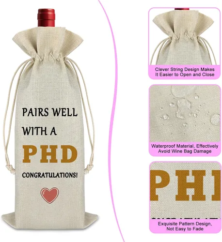 Miniatura 3 de PHD - Regalo de graduación, regalo de graduación, bolsa de vino para hijo e hija, bolsa de vino con cordón, regalo de felicitaciones