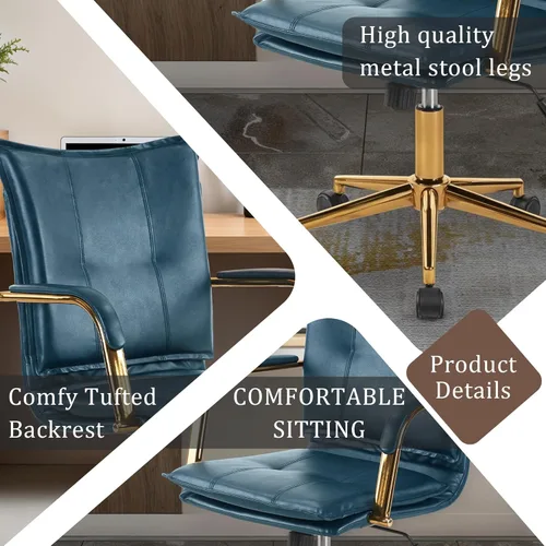 Miniatura 7 de MOJAY Silla de Oficina Ergonómica de Cuero con Respaldo Medio, Silla de Escritorio Ejecutiva Moderna Tapizada con Marco Dorado, Reposabrazos, Silla