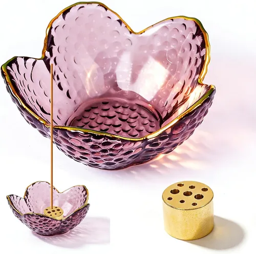 Miniatura 11 de Soporte de incienso para varillas y incienso de reflujo, soporte de incienso hecho a mano de vidrio con diseño de flores de cerezo, con 9 agujeros