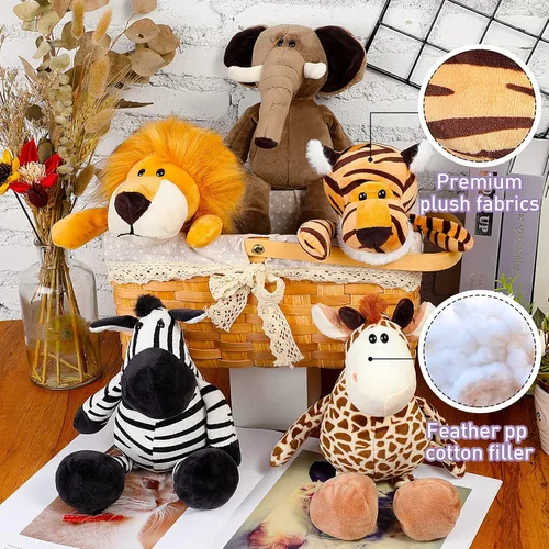 Miniatura 3 de Juego de 5 animales de peluche de safari, incluye leones, tigre, elefantes, cebras y jirafas, animales salvajes de 11.8 pulgadas, juguetes suaves