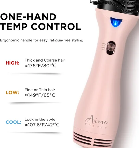 Miniatura 6 de Aima Beauty Cepillo secador de pelo, cepillo de aire caliente de cerámica iónica para alisado sin encrespamiento y soplado voluminoso, barril Rosa