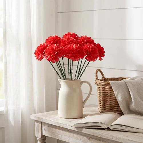 Miniatura 3 de Larksilk Púas de Clavel de Seda Roja de Tacto Real - 100 Unidades a Granel de Flores Artificiales para Bodas, Decoración DIY - Cabezas de 3.5", Rojo