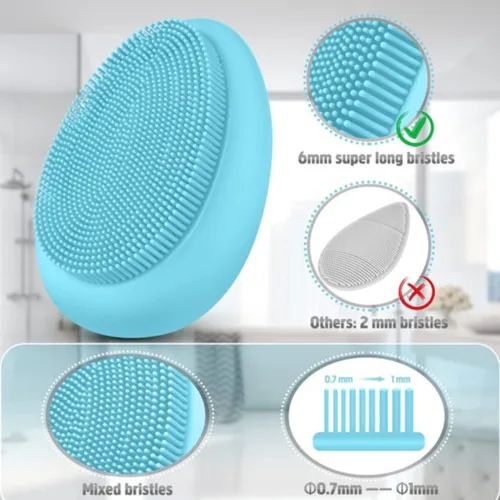 Miniatura 3 de Cepillo de masaje suave de silicona para limpieza facial, masajeador facial y estuche de almacenamiento, amarillo y azul