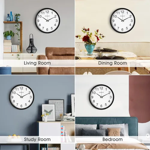 Miniatura 7 de WISKALON Reloj de pared elegante con marco negro silencioso de 10 pulgadas, reloj de pared digital clásico con cristal, funciona con pilas, fácil