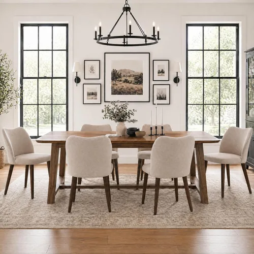 Miniatura 23 de MALOL Juego de 2 sillas de comedor, sillas laterales de cocina tapizadas de tela con patas de madera para uso en cocina y restaurante, color beige