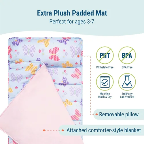 Miniatura 3 de Wildkin Alfombrilla para Siesta Infantil Original – Cómoda Alfombrilla para Dormir con Almohada, Ideal para Escuela y Viajes Jardín de mariposas