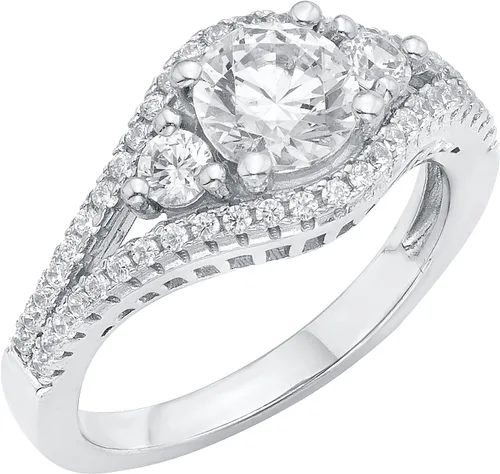 Miniatura 2 de Anillo de compromiso de plata de ley con cristal austriaco y circonita cúbica de 12 quilates TDW