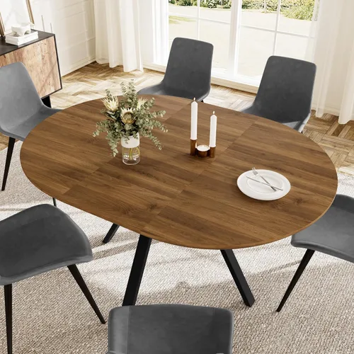 Miniatura 6 de HIPIHOM Juego de mesa de comedor redonda extensible para 6 personas, mesa de cocina extensible de 43.3 a 59.1 pulgadas con 6 sillas tapizadas, Mesa