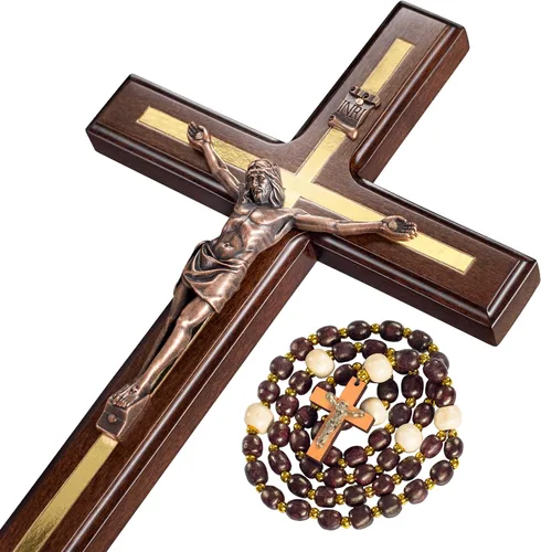 Asterom Crucifijo Cruz de Pared - Cruz de Madera Hecha a Mano Decoración de Pared - Crucifijo Católico - 12 Pulgadas
