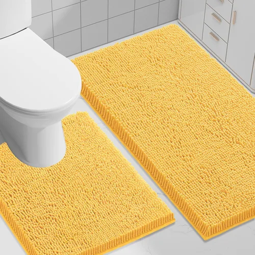 Miniatura 46 de Smiry Juego de 2 alfombras de baño, felpilla suave y absorbente, lavable a máquina, antideslizantes, para bañera, ducha y suelo
